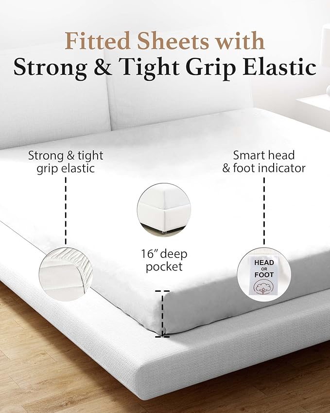 Good Sleep Bedding 800 TC Queen Fitted Sheet Only, Soft & Breathable Fitted Bed - Image 4