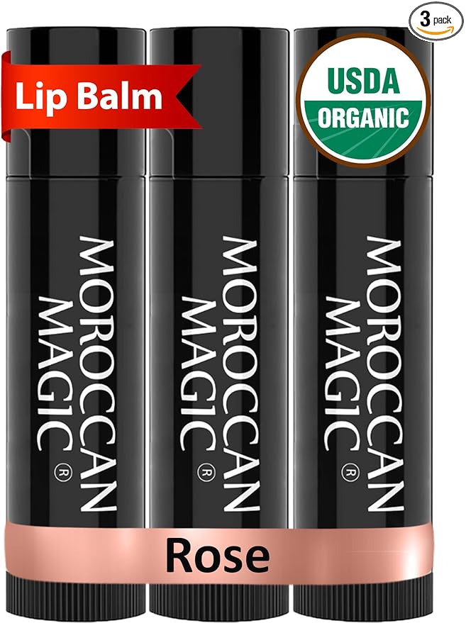 Moroccan Magic Organic Rose Lip Balm 3 Pack | Ultra-Hydrating Argan & Essential by MoroccanMagic