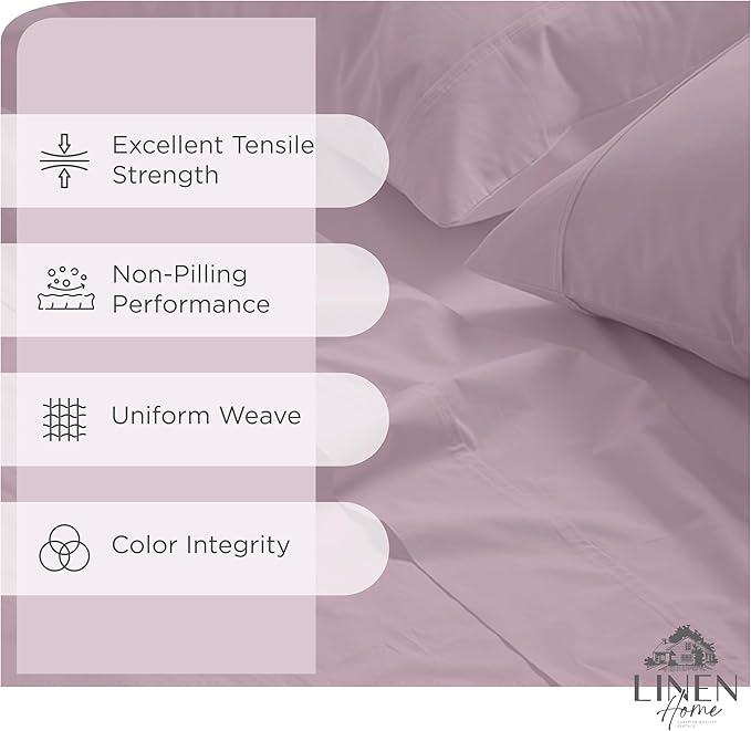Linen Home 100% Cotton Percale Sheets Queen Size, Mauve Lavender, Deep Pocket - Image 2