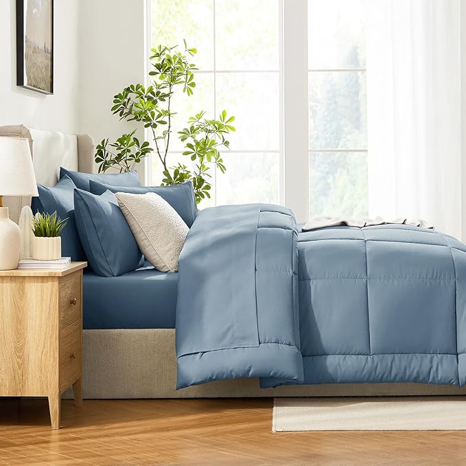 CozyLux Queen Comforter Set Mineral Blue, 7 Pieces Bed in a Bag, All Season - Image 9