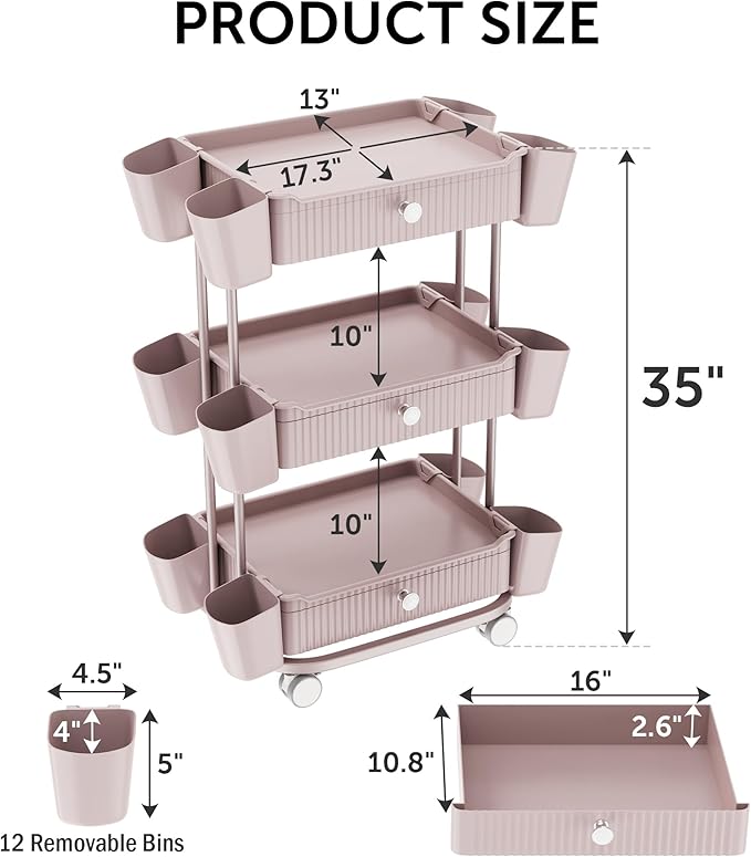 3 Tier Drawer Shelf Beauty Cart - Image 2