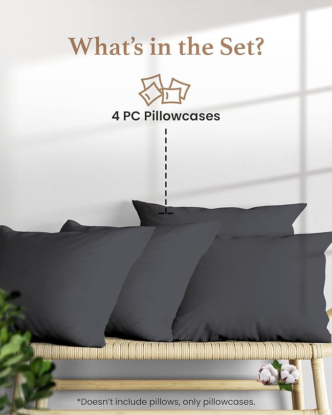 1000 TC Dark Gray Standard Pillowcases Set of 4 100% Egyptian Cotton Pillow - Image 2