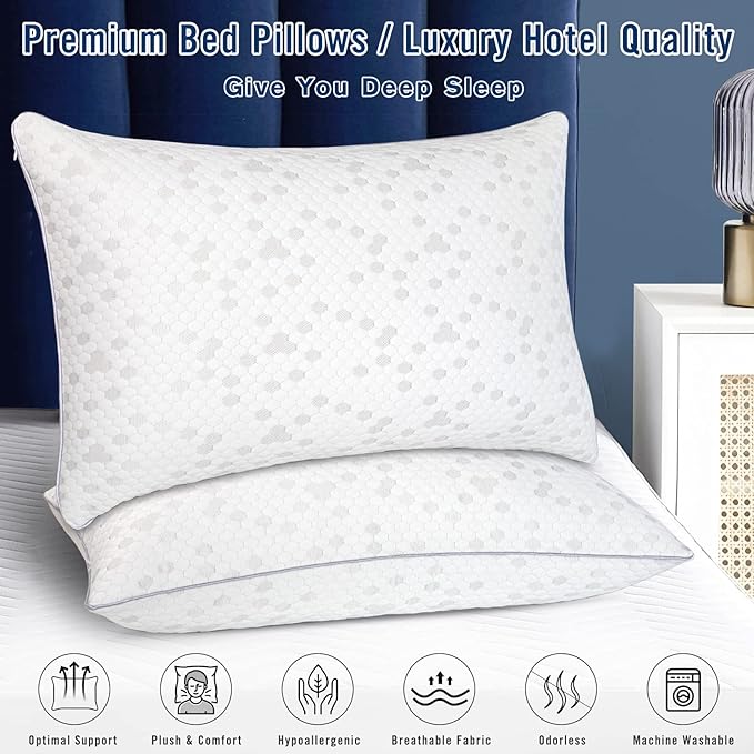 HIMOON Shredded Memory Foam Pillows, Medium Firm Standard Size Pillows 2 Pack - Image 2