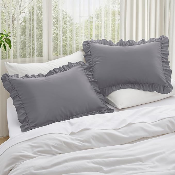 KKJIAF Ruffle Pillow Cases Standard Size Set of 2, Ruffled Pillow Covers - Image 2