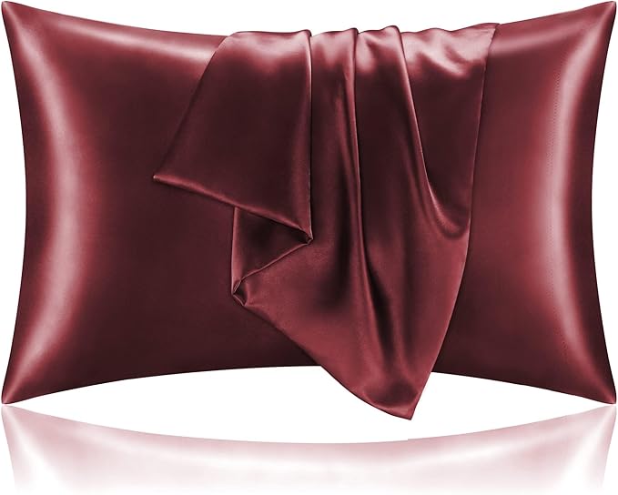 BEDELITE Satin Pillowcase with Zipper, Burgundy King Size Pillow Cases Set of 2 by BEDELITE