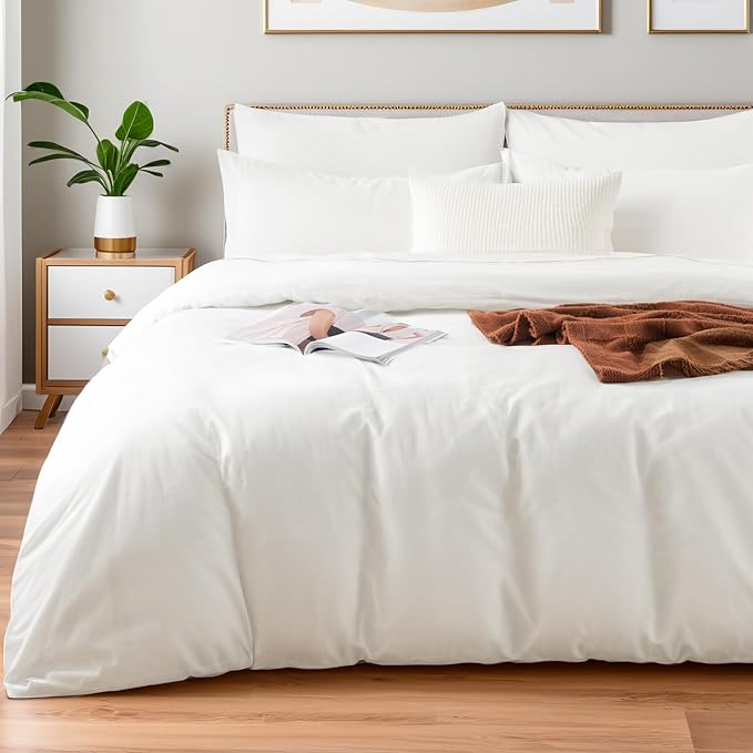 NEXHOME PRO Duvet Cover Set Super King 108"x98" Linen Look Textured Cream White by NEXHOMEPRO