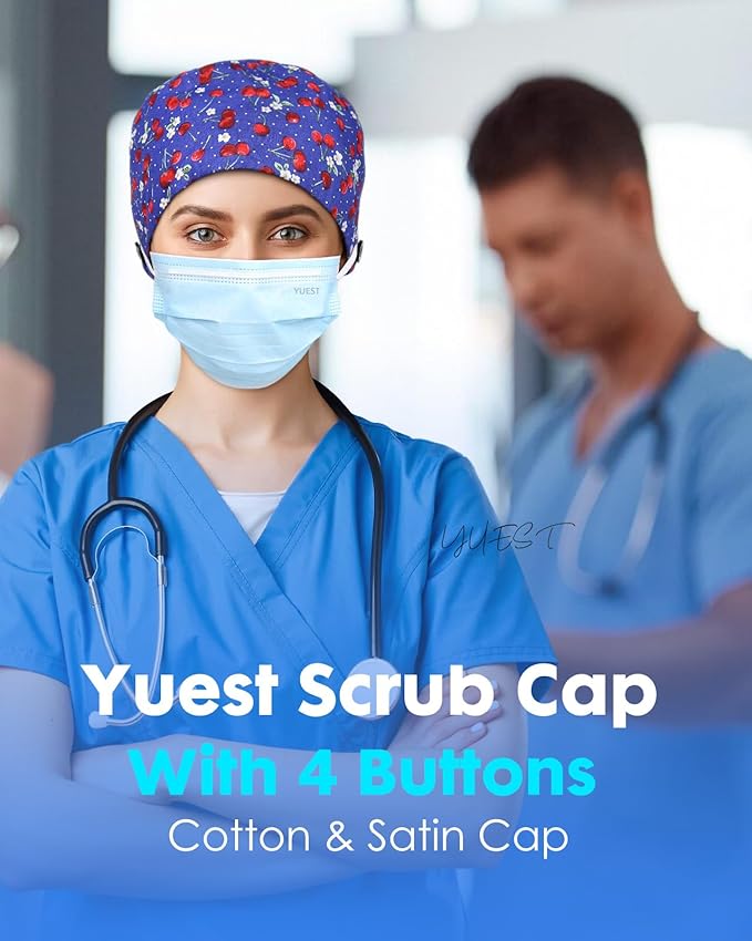 Satin Lined Scrub Caps with Buttons & Sweathand, Surgical Caps - Image 4