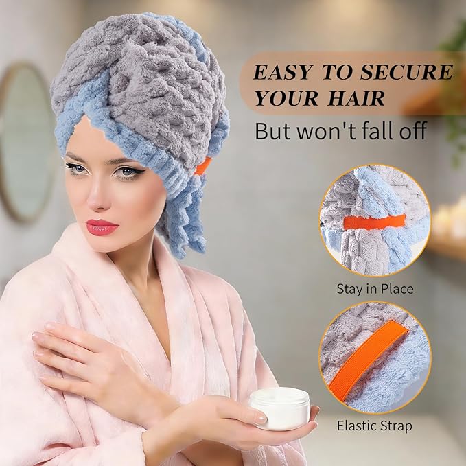 Hair Towel Wrap for Women, High Absorbency Hair Drying Towel Wrap, Lightweight - Image 5