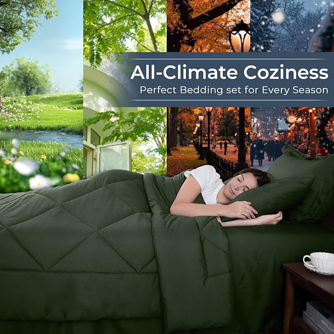 HEVUMYI Army Green California King Comforter Set - Image 3