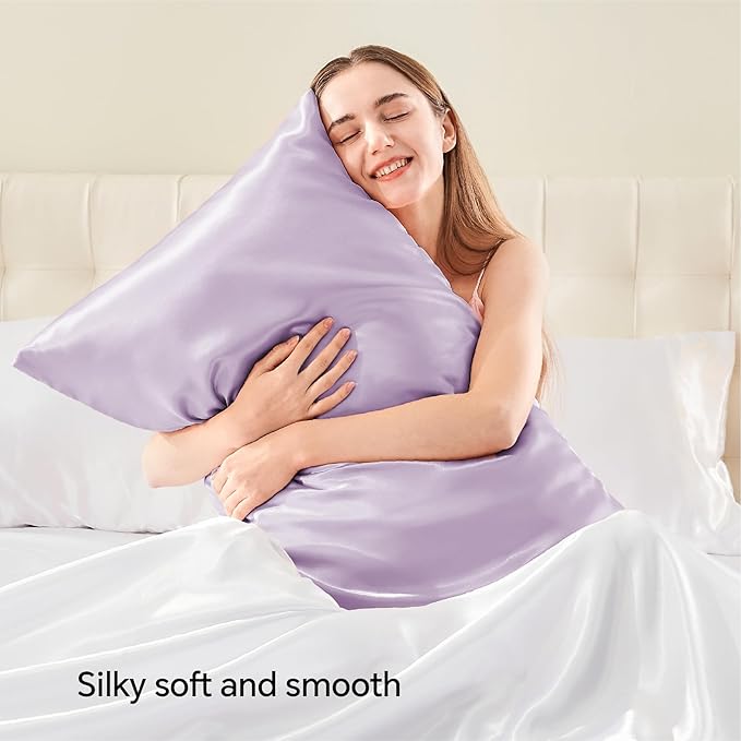 BEDELITE Satin Pillowcase with Zipper, Lavender Pillow Cases Queen Size Set of 2 - Image 2