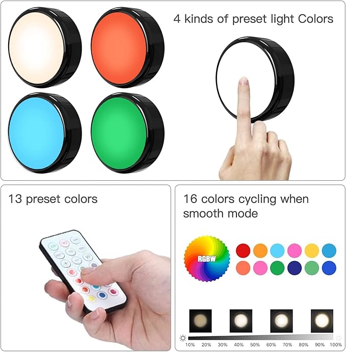 HELPLEX LED Puck Lights with Remote, 12 Pack Color Changing RGBW Stick-On Light - Image 8