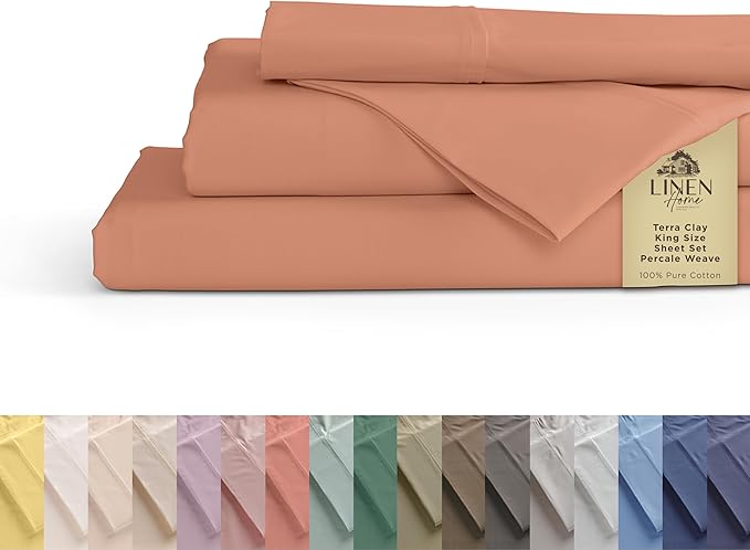 Linen Home 100% Cotton Percale Sheets King Size, Deep Pocket, 4-Piece Set by LINENHOME