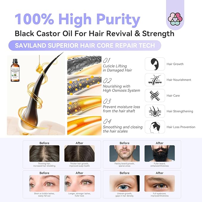SAVILAND Jamaican Black Castor Oil Organic Cold Pressed Unrefined: 100% Pure - Image 2
