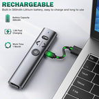 Wireless Presentation Clicker with Green Light Pointer, Clicker for Powerpoint Presentations with Volume Control, Rechargeable Long Range Presenter for Google Slide Keynote PC