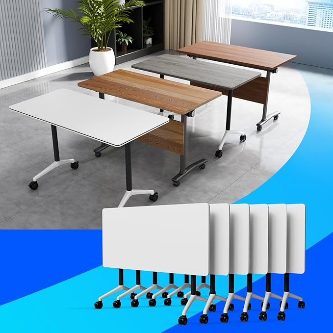 Conference Table Flip Top Mobile Conference Room Tables,Folding Conference Table with Wheels,Large Meeting Training Seminar Table Saving Space for Office Classroom(6A,70.8'')