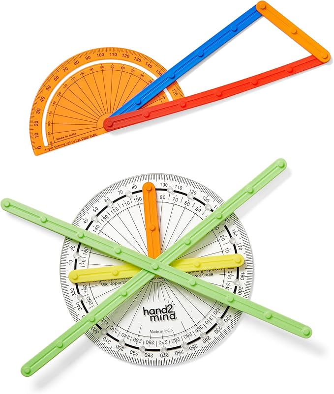 hand2mind AngLegs Classroom Set with 30 Protractors, Geometry Manipulatives, Geometric Shapes for Classroom, Montessori Math Materials, Math Teaching Tools, 4th Grade Math Manipulatives for Kids