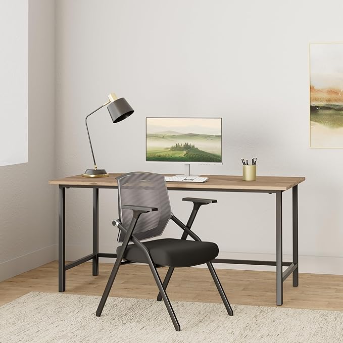 BLANEDUO, 2 Pack Stackable Conference Room Chairs with Paddle Folding Office Chair Foldable Desk Chair Mesh Back and Arms for Conference Meeting Guest Reception Home Office Training Room Chair