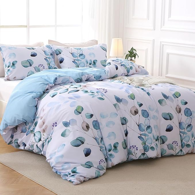 MUXHOMO Duvet Cover Full Size, Reversible Floral Blue Duvet Cover Set - Image 3