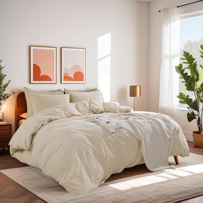 NEXHOME PRO Cotton Duvet Cover Oversized Queen 98"x98" Linen Look Textured - Image 3