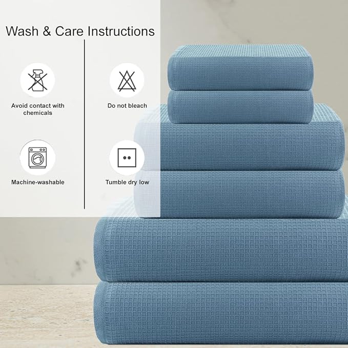 CASA COPENHAGEN Waffle 6Pcs 100% Egyptian Cotton Large Designer Towels Gift - Image 4