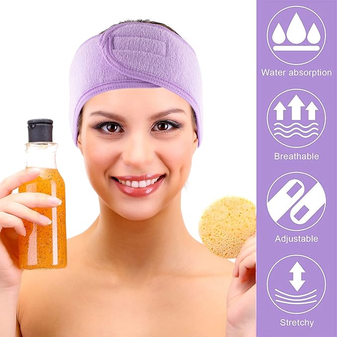 Whaline Spa Facial Headband Make Up Wrap Head Terry Cloth Headband Adjustable - Image 4