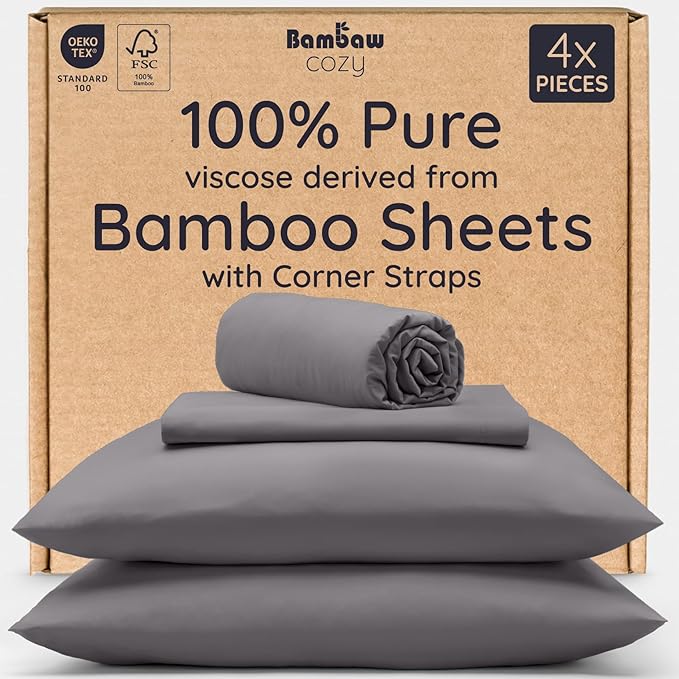 Bambaw 100% Viscose Derived from Bamboo Queen Sheet Set – 4pcs Soft Bedding Set by Bambaw