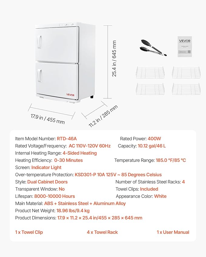 VEVOR Hot Towel Warmer, 46L Large Capacity 2-Tier Towel Warmer Cabinet - Image 7