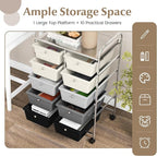 GOFLAME 10-Drawer Rolling Storage Cart, Art Craft Storage Organizer on Wheels, Multipurpose Movable Utility Cart for School, Office and Home, Grey Gradient