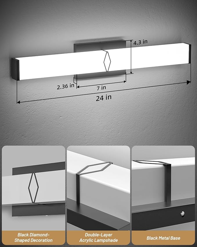 Modern Bathroom Light Fixtures, 24inch Dimmable Bathroom Vanity Lights Over - Image 4