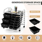 GOFLAME 9-Drawer Rolling Storage Cart, Mobile Utility Cart with Removable Drawers & Metal Frame, Art Craft Organizer Cart with Lockable Wheels, Storage Drawer Cart for Home Office School, Black