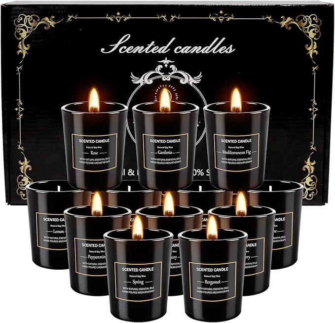 12 Pack Scented Black Candles Gift Set, Natural Soy Wax Aromatherapy Candles - Image 4