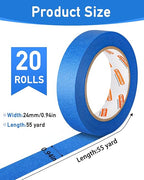 KIWIHUB Blue Painters Tape - 20 Rolls Masking Tape 1 inch Wide, Multi-Surface No Residue Blue Tape for Walls, Painting, Packing & Automotive 0.94 Inch x 1100 Yards