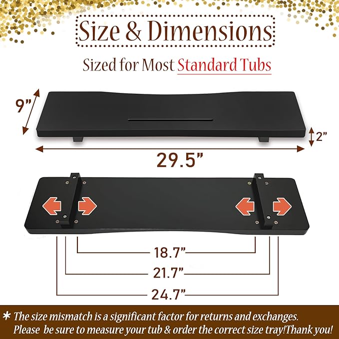 Stylish Black Bamboo Bathtub Tray Caddy - Image 2