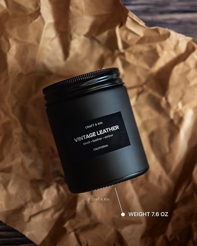 Craft & Kin Premium Vintage Leather Candle | Black Scented Candles - Image 5