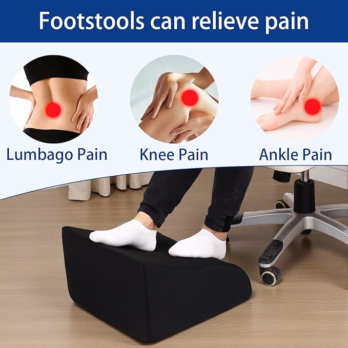 Opuvidity Foot Rest for Under Desk at Work Ergonomic Under Desk Footrest，Support Foot Pillow Double-Sided Footstool， for Office, Home & Gaming Leg Elevation Pillow Black