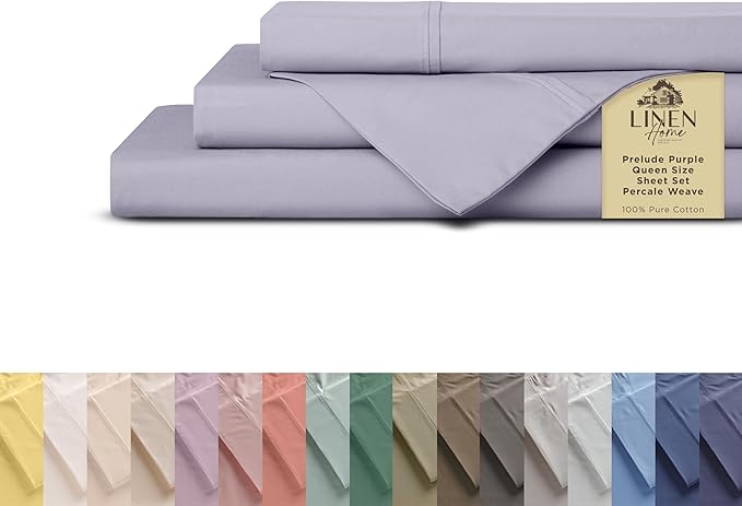 Linen Home Queen Percale Sheets 100% Cotton, 4-Piece Set, Deep Pocket Fits 16" by LINENHOME