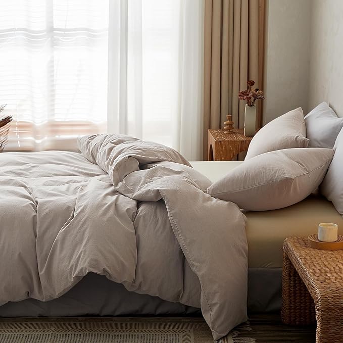 TOCOMOA Duvet Cover Set 100% Washed Cotton Linen Feel Soft Comfy Breathable 3 - Image 3