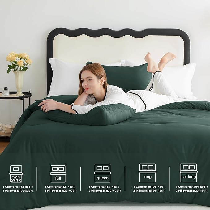 CozyLux Queen Comforter Set Forest Green, 3 Pieces Solid Comforters Queen Size - Image 7