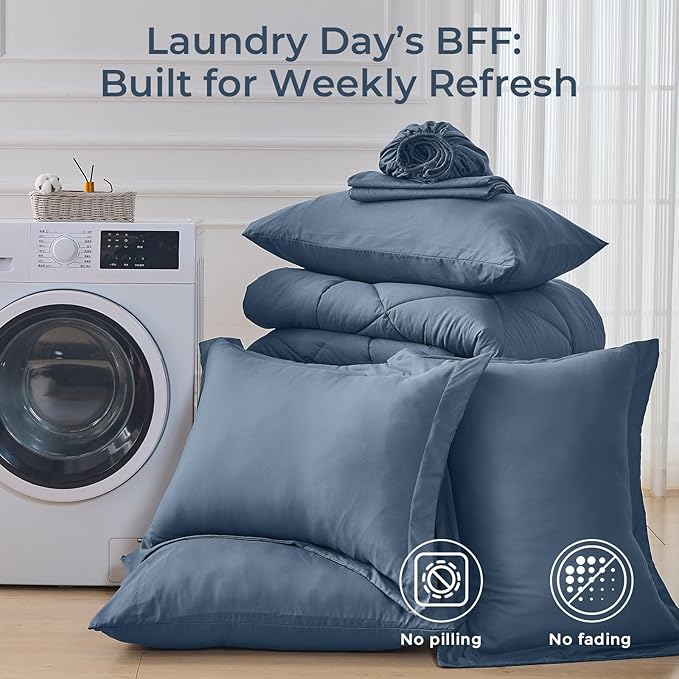 HEVUMYI Dusty Blue Full Comforter Set - Image 7