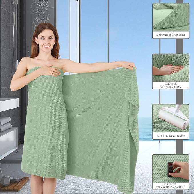 8 Piece Bathroom Towel Set Green |2 Oversized Large Bath Towels Sheet, 2 Hand - Image 4