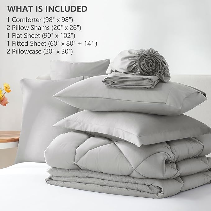 CozyLux Oversized Queen Comforter Set Light Grey, 7 Pieces Bed in a Bag - Image 6