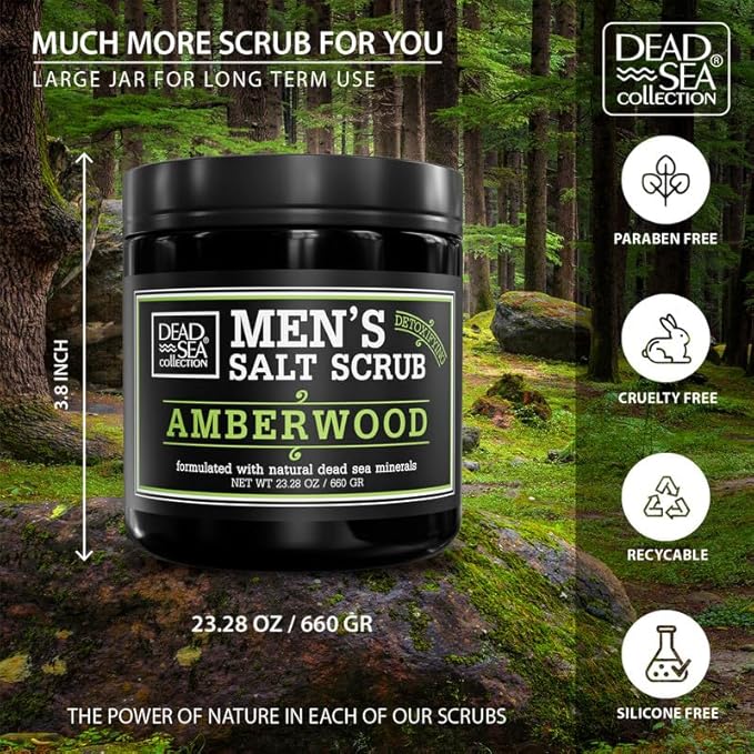Salt Body Scrub Amberwood For Men – Moisturizes, Exfoliates & Nourishes Skin – - Image 5