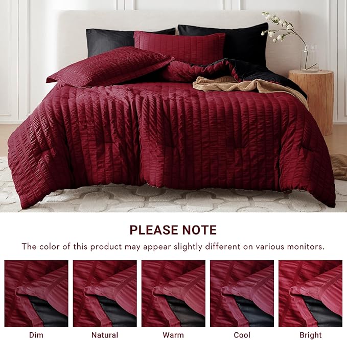 MUXHOMO 7 Pieces Queen Comforter Set, Seersucker Bed in a Bag Queen Size - Image 5