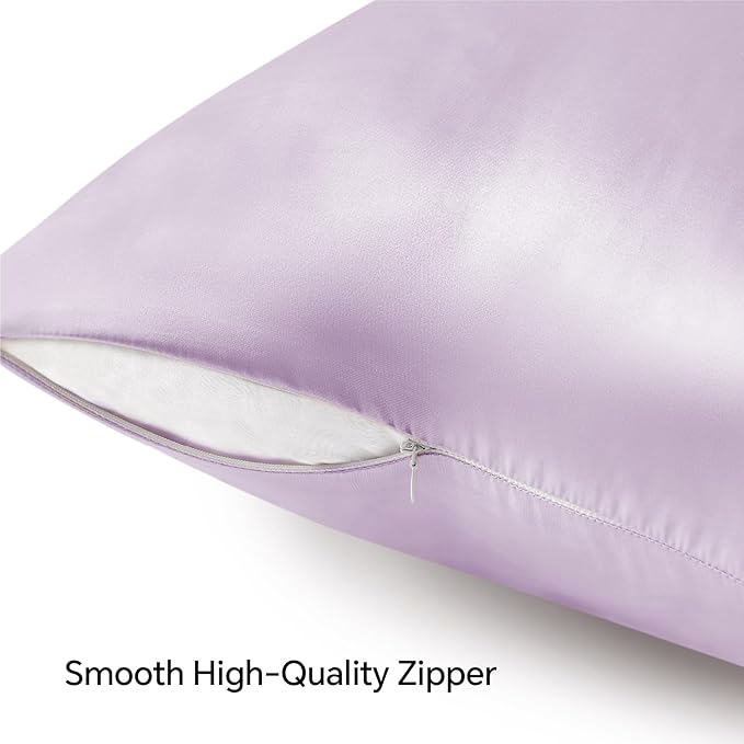 BEDELITE Satin Pillowcase with Zipper, Lavender King Size Pillow Cases Set of 2 - Image 5