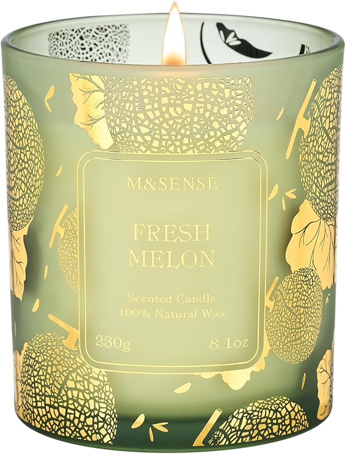 M&SENSE Naturally Scented Vegan Soy Candles, Fresh Melon Scented Candles by MSENSE