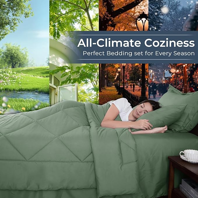 HEVUMYI Sage Green Queen Comforter Set - Image 3