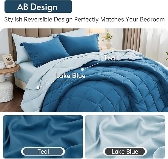 MUXHOMO 7 Pieces Full Comforter Set, Reversible Bed in a Bag Full Size - Image 3