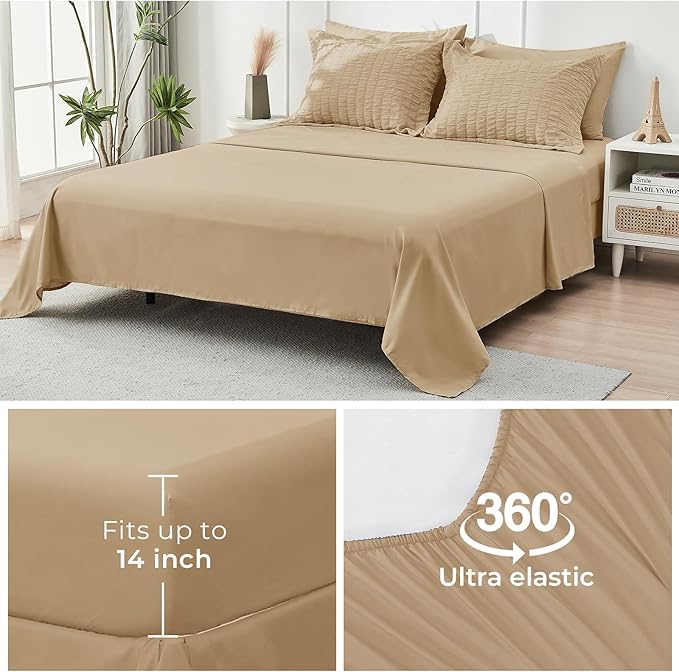 HYMOKEGE Khaki Twin XL Comforter Set Seersucker 5 Pieces, All Season Luxury Bed - Image 7