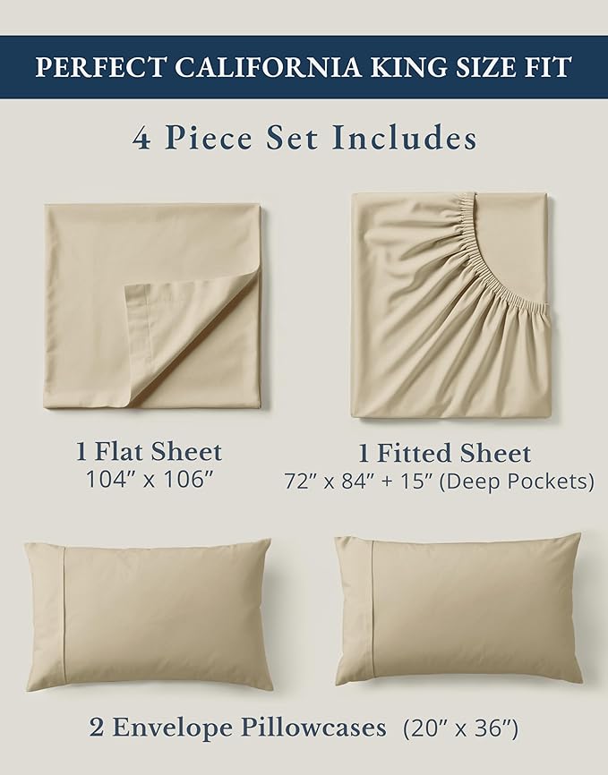 LANE LINEN 100% Organic Cotton Fully Elasticized California King Sheet Set - Image 4