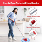 Spin Mop Head, Base, Handle Replacement for O-Ceda RinseClean 2 Tank System,4 Microfiber Mop Refills, 1 Base and 30-58in Handl Set Combo (Blue 2 Tank System)